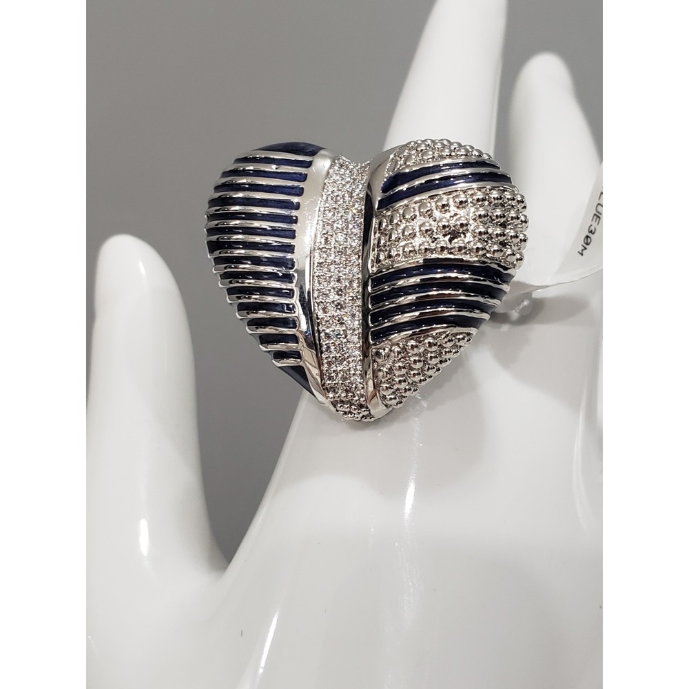 NEW Lauren G Adams SWEETHEART RING SIZE 9 COCKTAIL STATEMENT NAVY BLUE ENAMEL